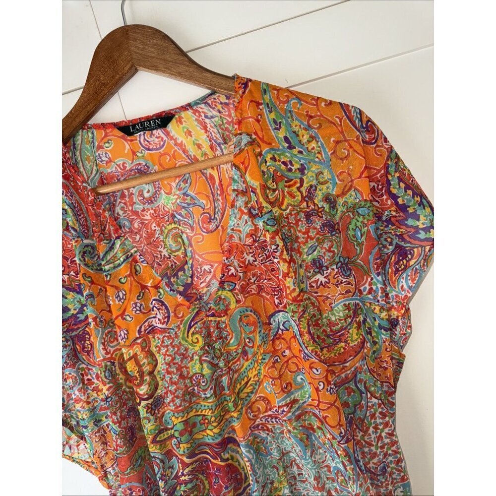 RALPH LAUREN 🌸 SHEER BOLD PRINT / BLOUSE / COVER UP - Picture 6 of 16